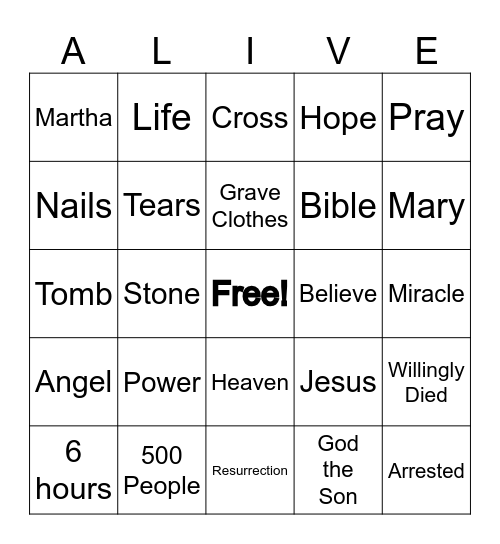 JESUS IS ALIVE! Bingo Card