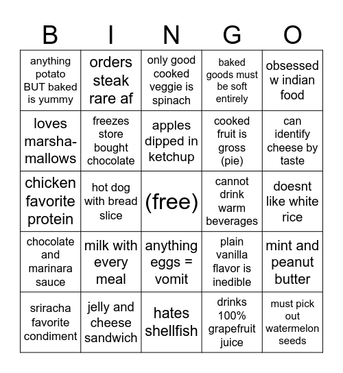 Pauls Weird Food Related Bingo Card Pauls weird food related bingo card