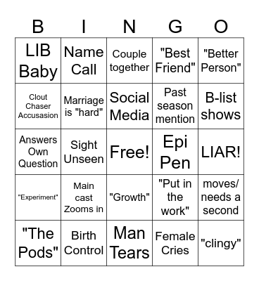 LOVE IS BLIND Bingo Card