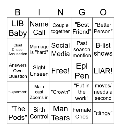 LOVE IS BLIND Bingo Card