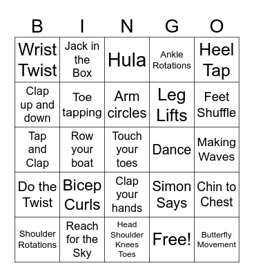 EXERCISE BINGO Card