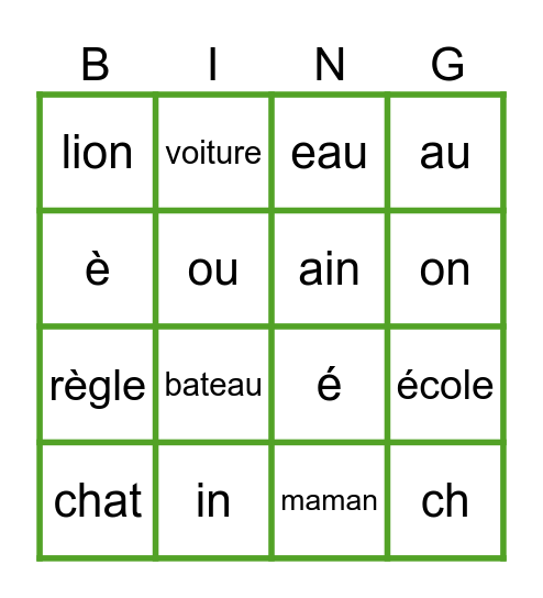 Les sons! Bingo Card