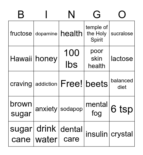 Sugar Bingo Card
