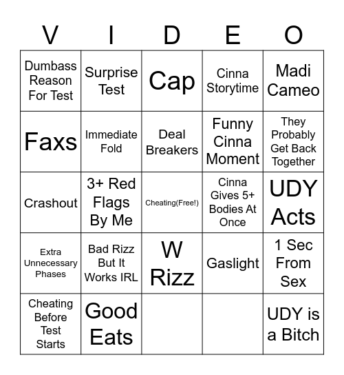 UDY Bingo Card