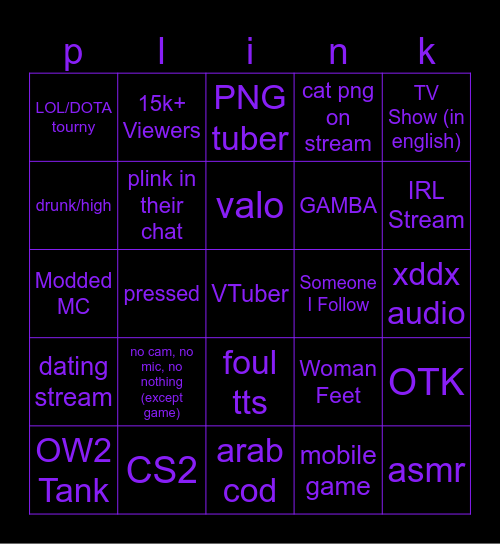 stream gessur Bingo Card