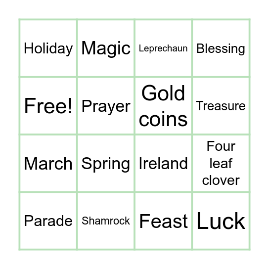 Leprechaun Bingo Card