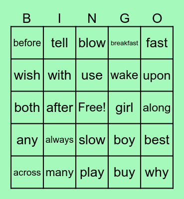 SIGHT WORDS Bingo Card