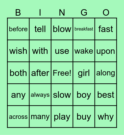 SIGHT WORDS Bingo Card