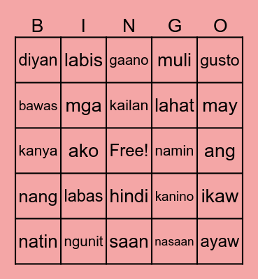 FILIPINO Sight Words Bingo Card