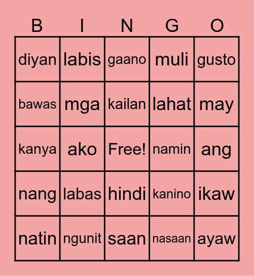 FILIPINO Sight Words Bingo Card