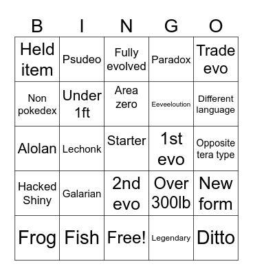 Pokemon bingo Card