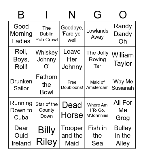 116th Annual Best Ever St. Pats Shanties Bingo Card