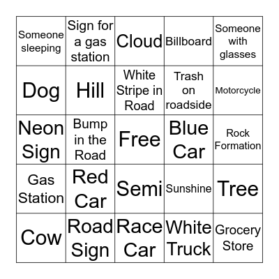 Car Bingo Card