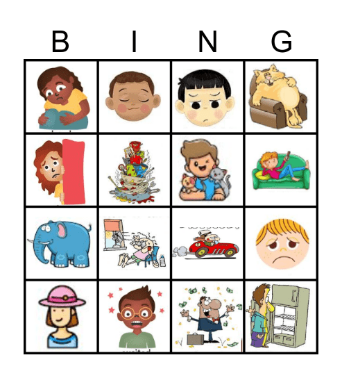 Adjectives/feelings Bingo Card