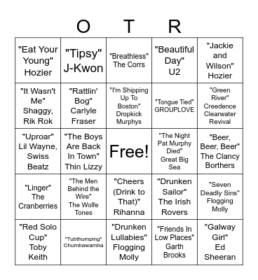 Musical Bingo St Patrick's Day Bingo Card