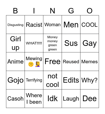 DE'MERE WEIRD AHH TIKTOK FYP 💀💀💀 Bingo Card