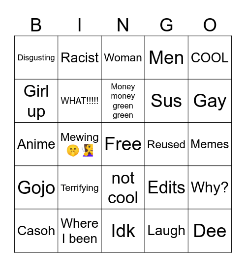 DE'MERE WEIRD AHH TIKTOK FYP 💀💀💀 Bingo Card