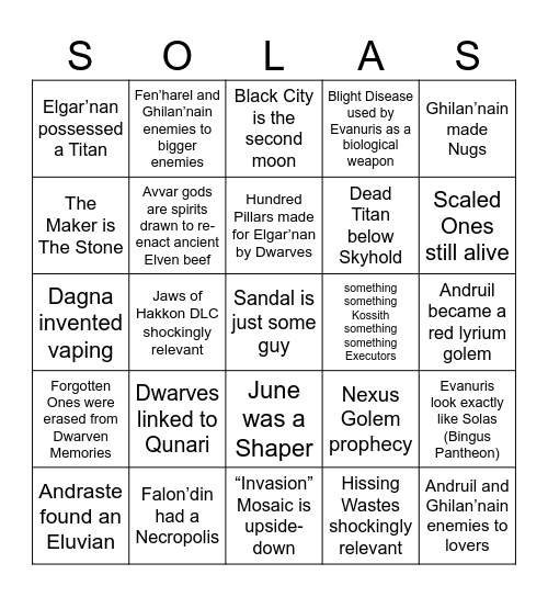 DADdy game Bingo Card