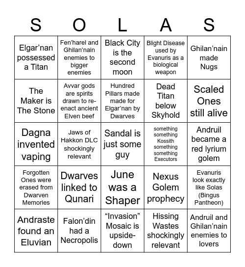 DADdy game Bingo Card