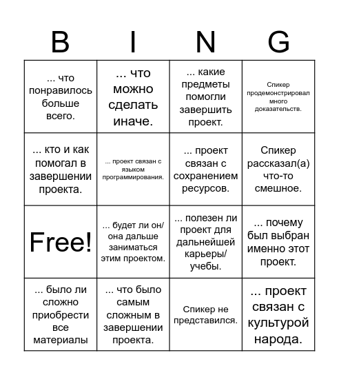 Спикер рассказал (что) ... Bingo Card