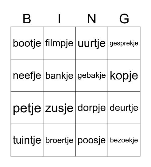Spelling Thema 6 week 2 Bingo Card