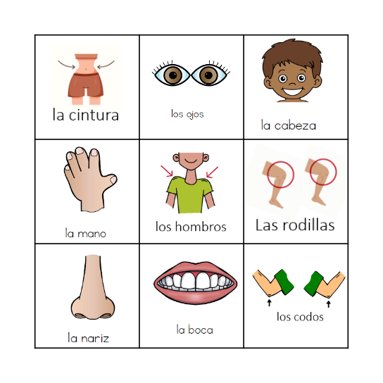 Mi cuerpo Bingo Card