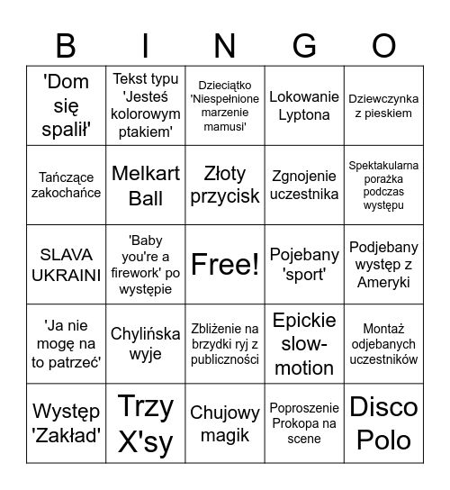 Mam Talent Bingo Card