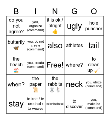 Vocabulario Español 7 - marzo Bingo Card