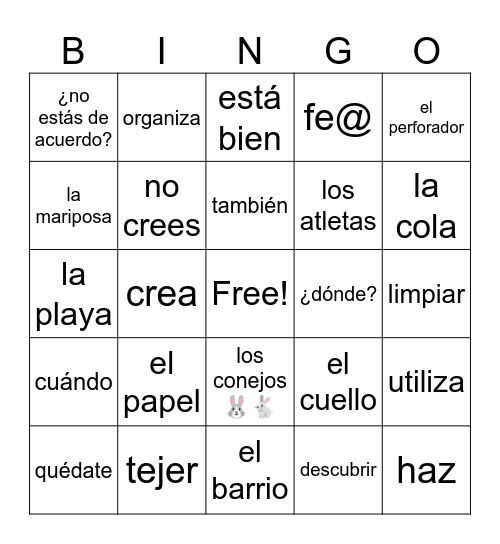 Vocabulario Español 7 - marzo Bingo Card