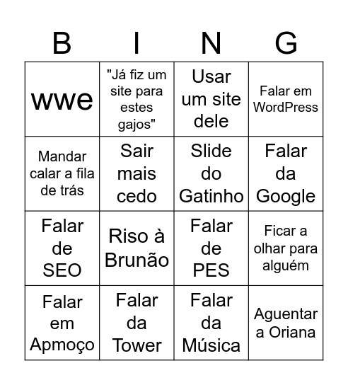 Bingo do Brunão Bingo Card