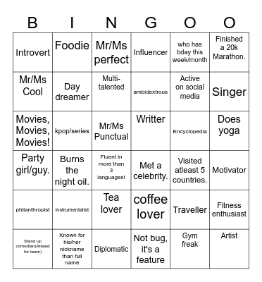 Fun Bingoo Bingo Card