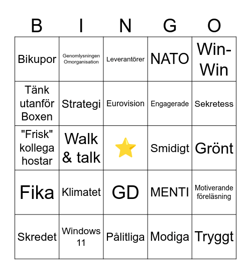 Avdelningsdagar BINGO Card