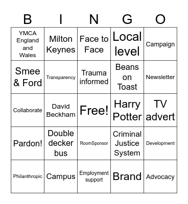 YMCA Buzzword Bingo Card
