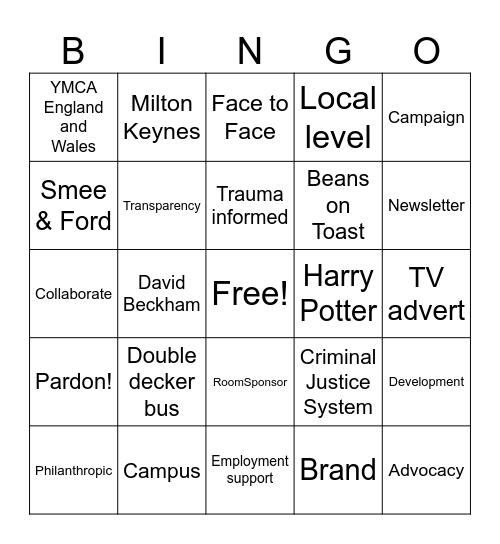 YMCA Buzzword Bingo Card