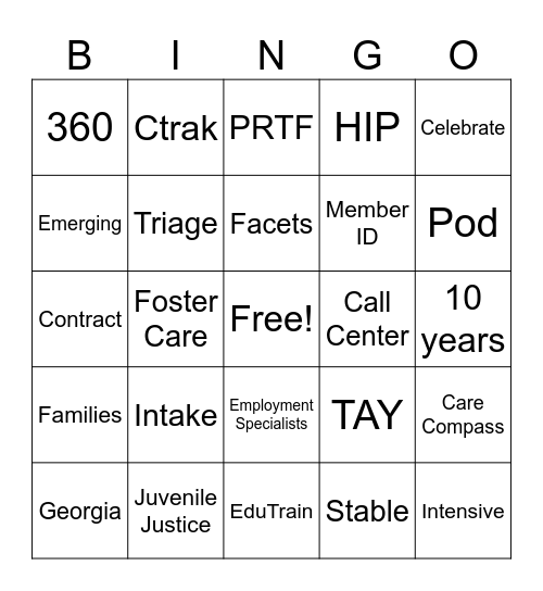 Georgia Families 360 Bingo Card