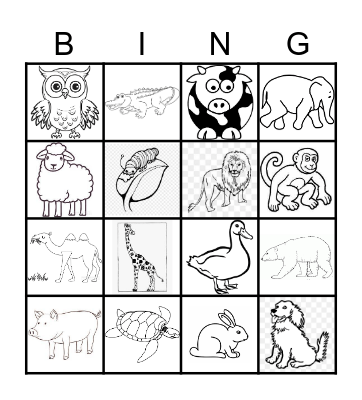 Animal Bingo 4x4 Bingo Card