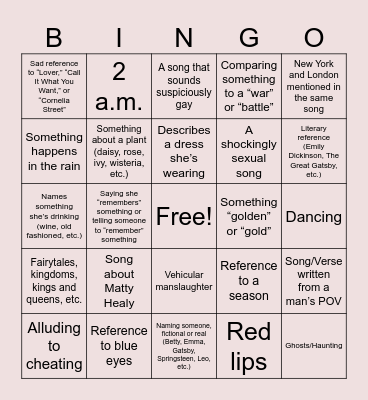TTPD Bingo Card