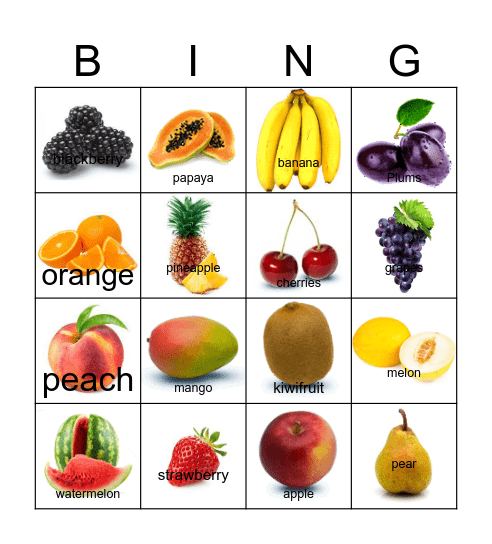 Fruits Bingo Card