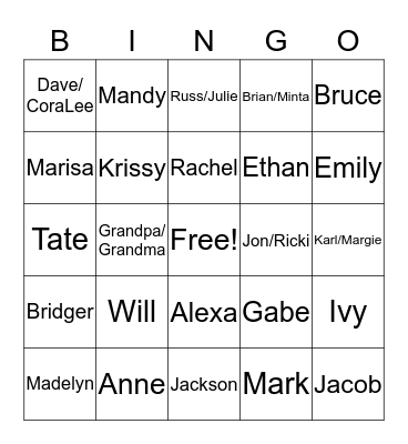 Halling Family Reunion Bingo Card