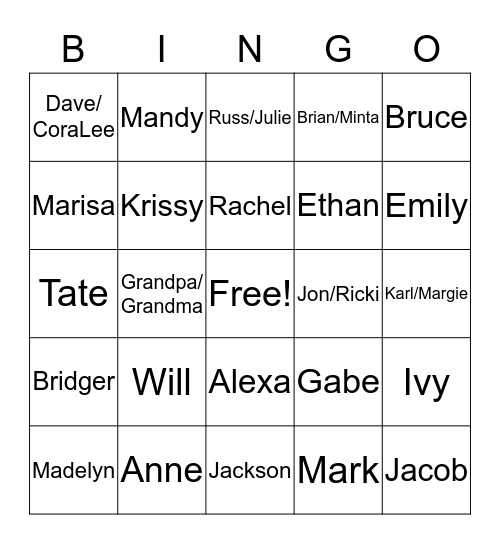 Halling Family Reunion Bingo Card