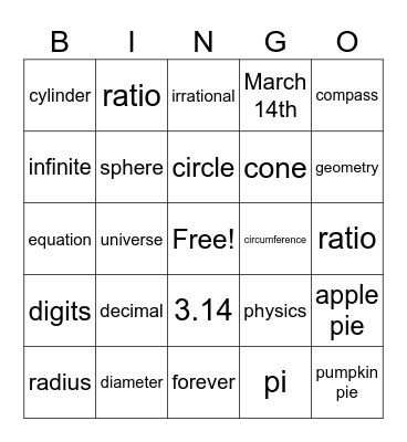 Pi Day Bingo Card