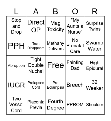 Night Shift Bingo Card