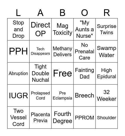 Night Shift Bingo Card
