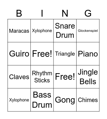 Orchestral Percussion Instruments Bingo Card