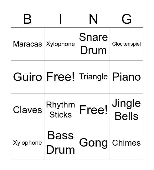 Orchestral Percussion Instruments Bingo Card