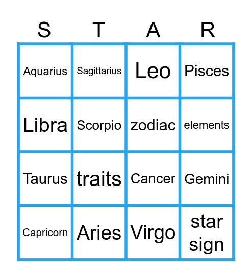 STAR SIGNS Bingo Card