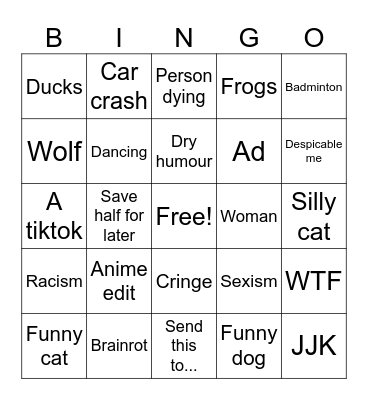 Insta reels bingo Card