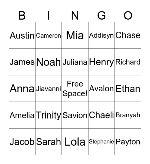 Our 4th Grade Class Bingo Card