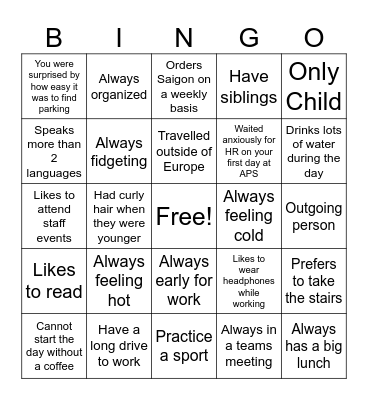 APS Diversity Bingo Card