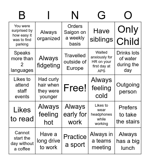 APS Diversity Bingo Card